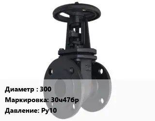 Задвижка чугунная канализационная 300 30ч47бр Ру10